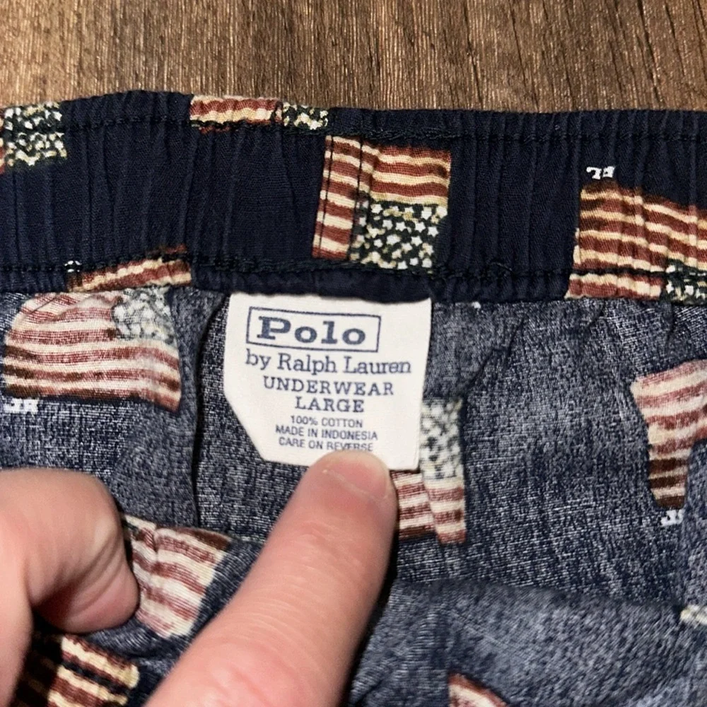 Polo Ralph Lauren Pajama Pants Men's Blue Patriot USA Flags Sleep Cotton sz LG‎